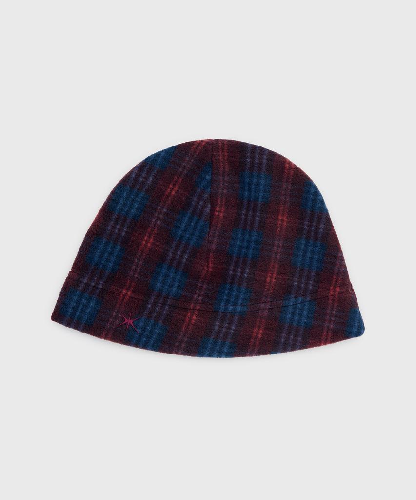 Yunse Hatch Embroidered Beanie (Burgundy Check)