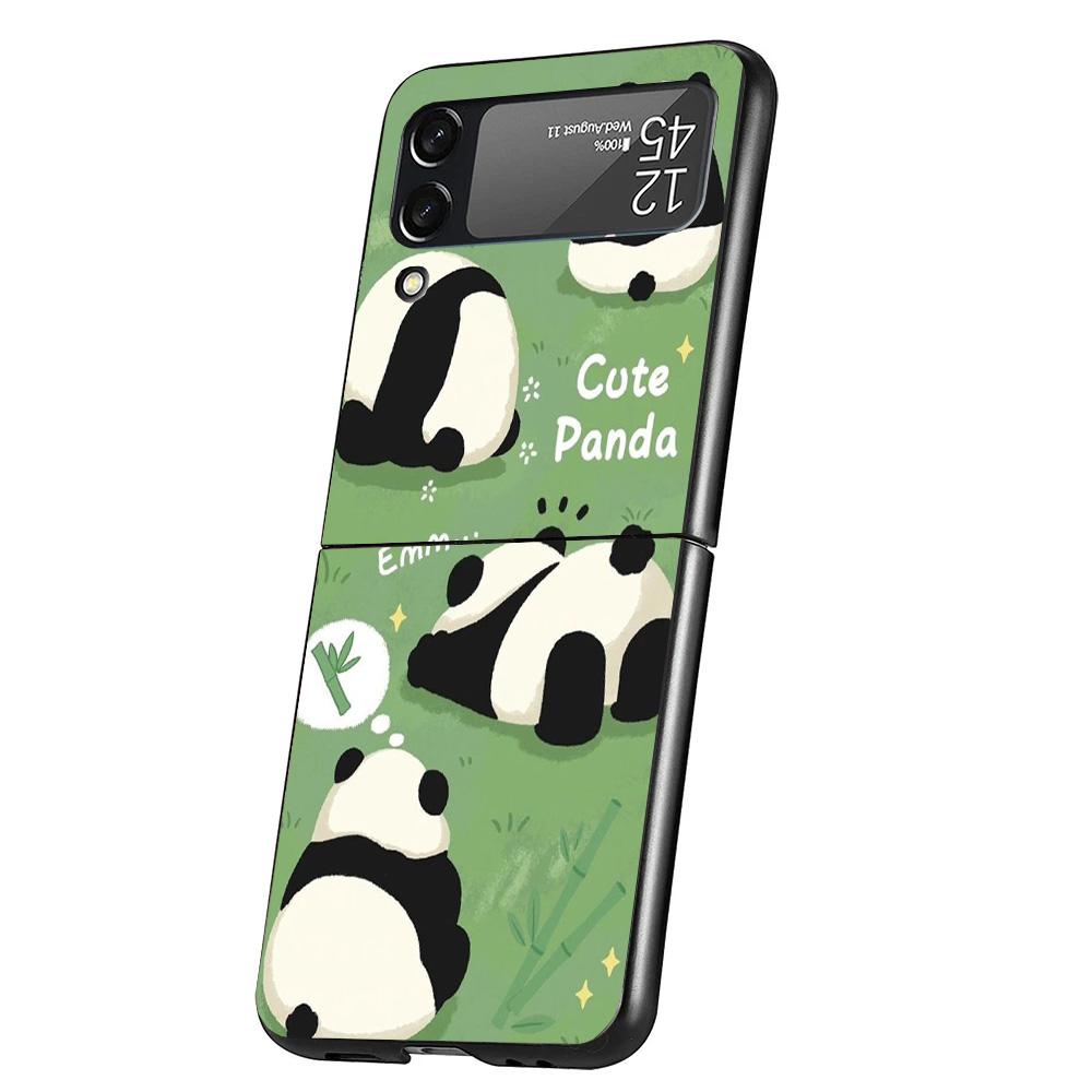 Cartoon Cute Panda Bear Case Phone Cover for Samsung Galaxy Z Flip 6 5 4 3 5G ZFlip6 ZFlip5 ZFlip4 ZFlip3 Black Hard Trend Funda