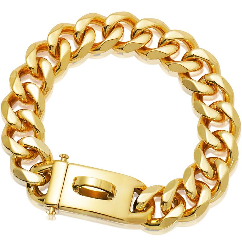 19Mm Stainless Steel Gold Dog Chain Dog Collar Pet Dog Lock Buckle Hip Hop Gold Dog Chain