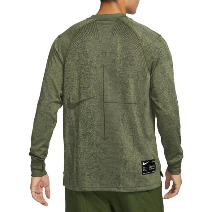 Nike Maglietta a Maniche Lunghe Casual a Girocollo Monocolore Dri-Fit Adv Axis ad Asciugatura Rapida Uomo Top Oliva Medio FB8533-222