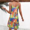 Women Summer Casual Strap Boho Beach Flower Print Sleeveless Dress