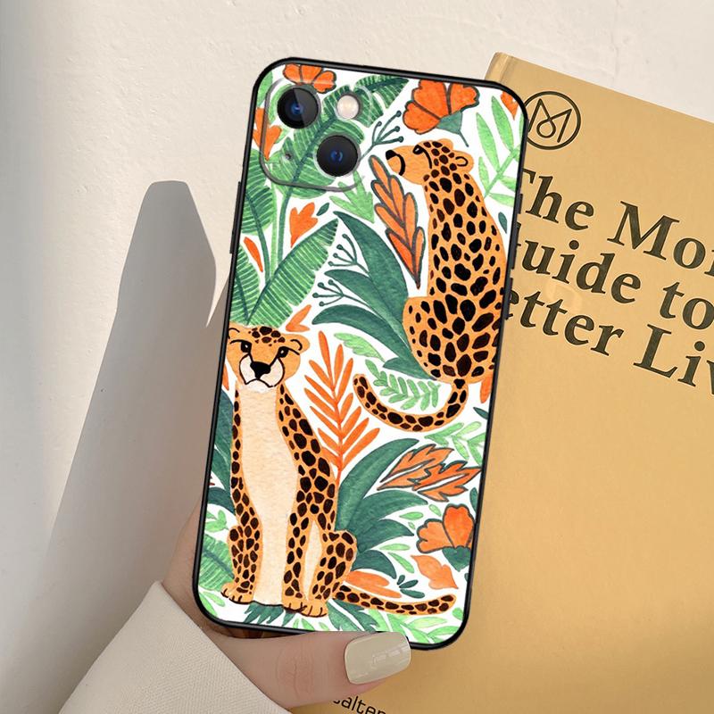 Tigers Leopards Tropical Leaves Phone Case For iPhone 17 16 15 14 13 11 12 Pro Max Mini XR 16e 15 16 Plus 17 Air Full Cover