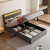 Upholstered Bed 160x200cm Hydraulic Double Bed Slat Base Headboard Outlets Ambient Lighting Storage Space Adults Teenagers Without Mattress Grey