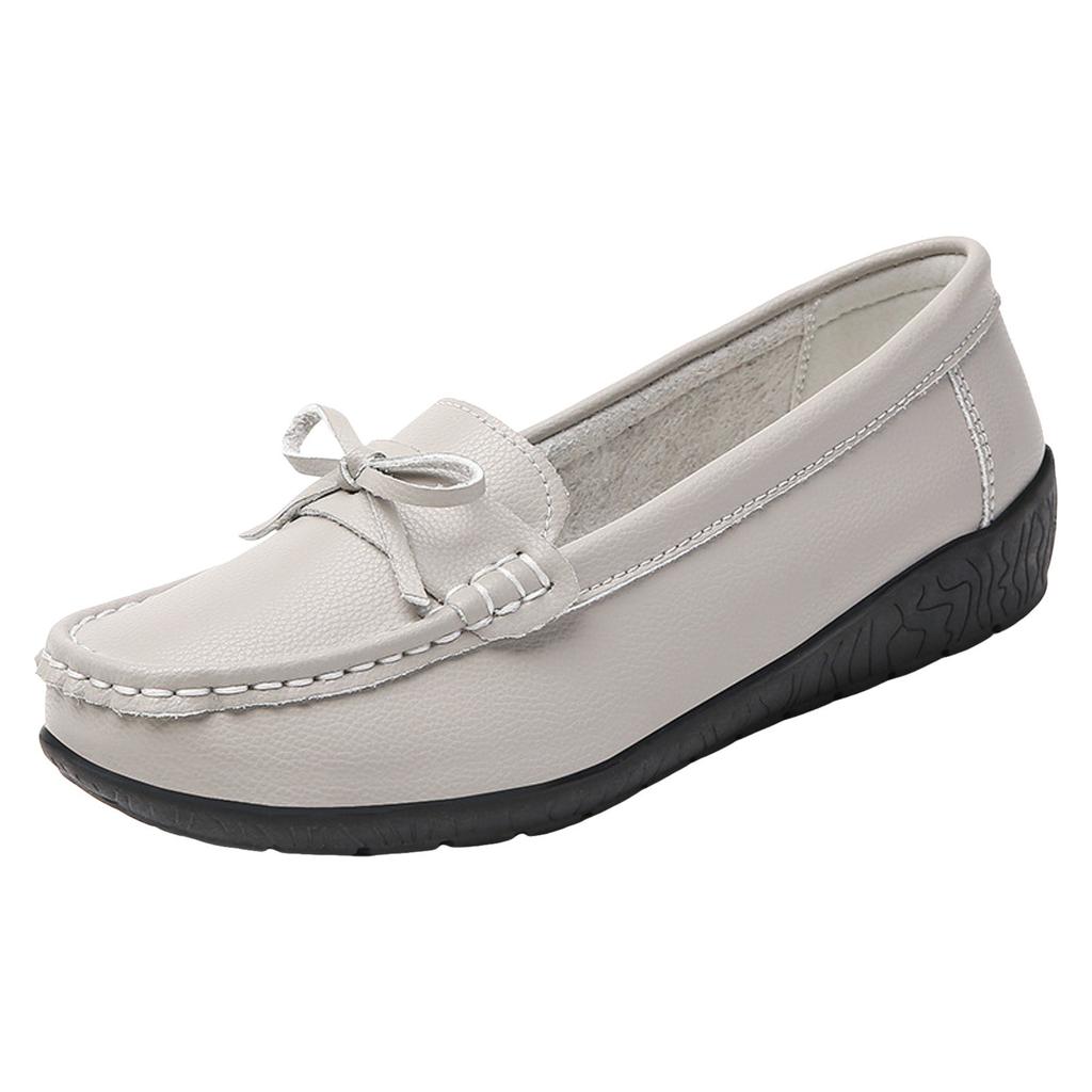 Ladies Slip Leather Loafers Classic Solid Color Flat Casual Shoes Cute Womens Shoes Casual