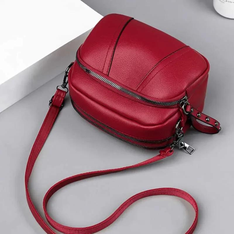 Solid Color Fashionable Rivet Zipper Women'S Mobile Phone Bag Simple Soft Leather Shoulder Crossbody Small Square Bag Handbag