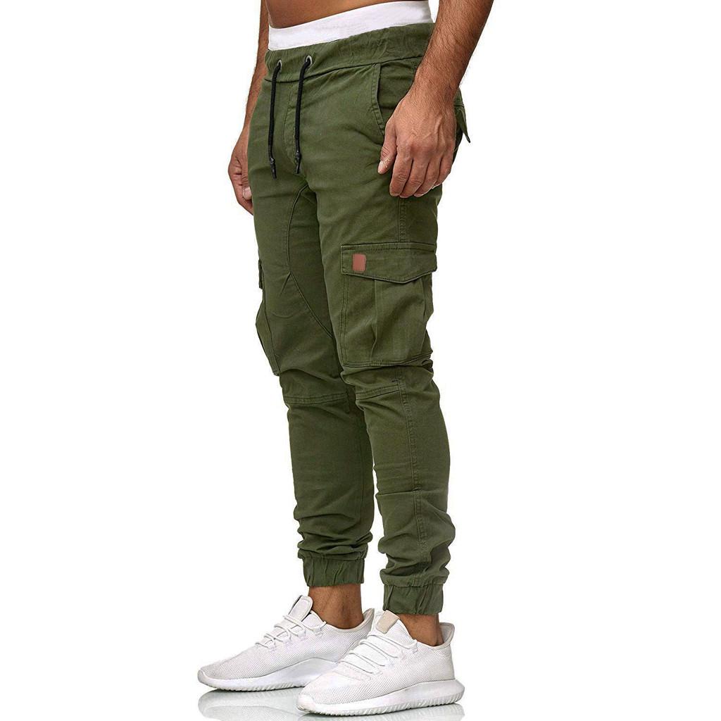 Men Sweatpants Casual Elastic Joggings Sport Solid Baggy Pockets Trousers