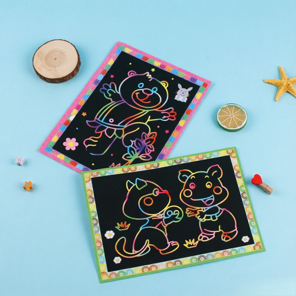 Rainbow Scratch Art Paper Set Magic Coloring Drawing Sheet with Wooden Stylus Educational Diy Craft Toy Kids Toys