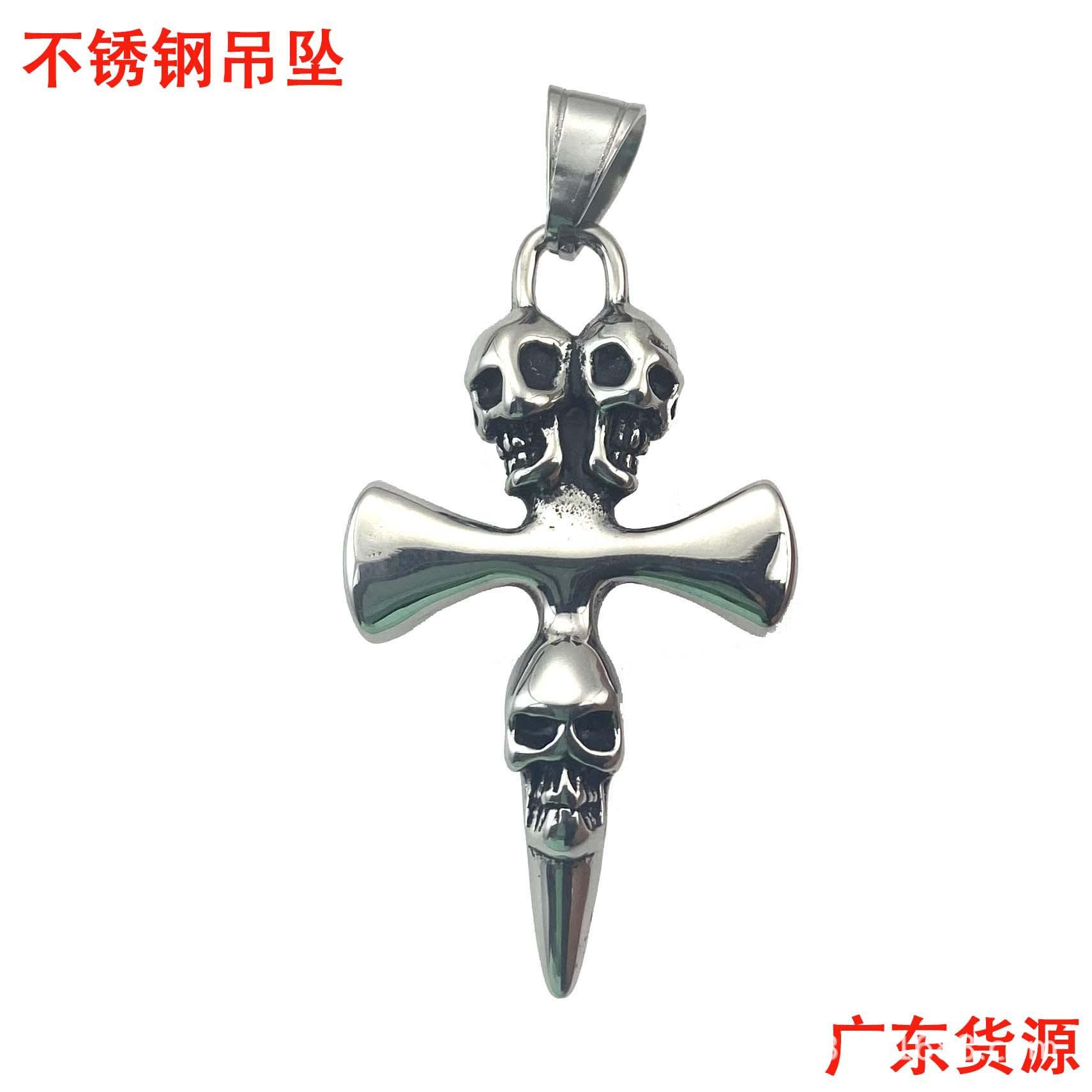 

Подвеска из нержавеющей стали с крестом и черепом на Хэллоуин, индивидуальное панк-ожерелье, винтажное ожерелье, цепочка для свитера