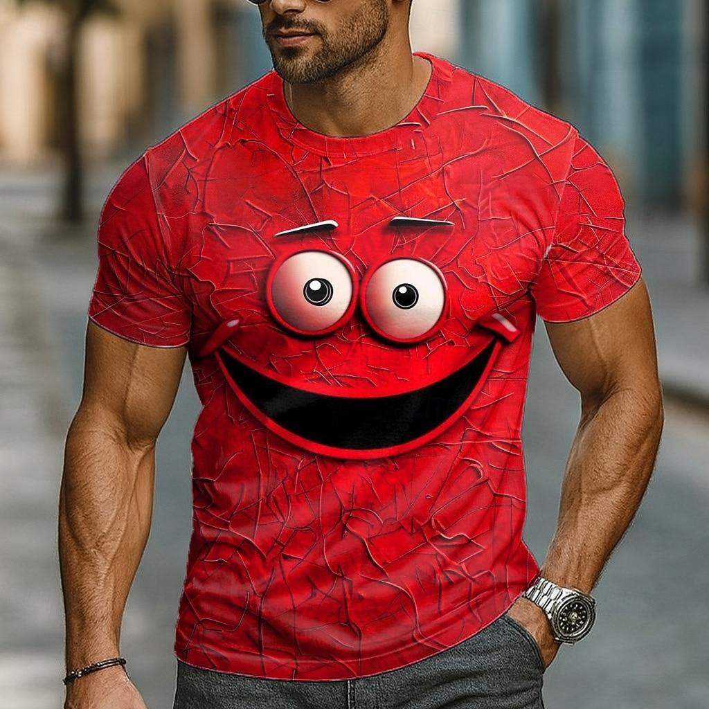 Men's Optical Illusion 3D Funny Emotes T Shirt Short Sleeve T shirt 3D Print Crew Neck Shirt Exaggerated Designer