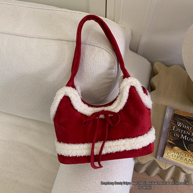 Korean-Style Plush Suede Shoulder Bag for Women - 2025 Fashion