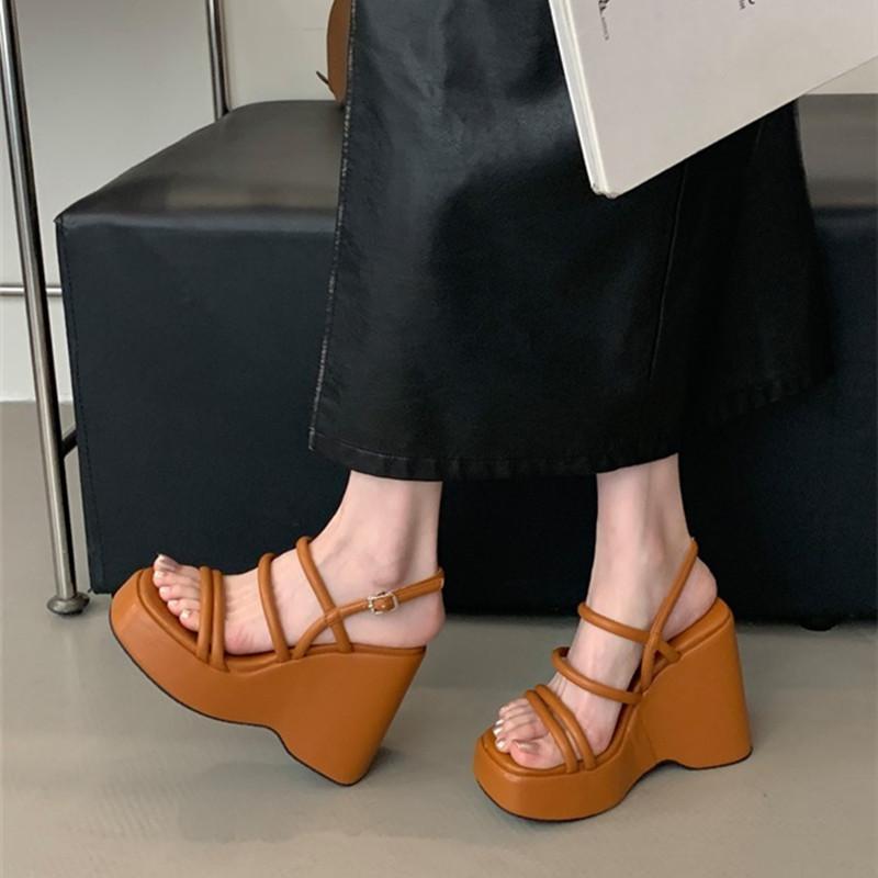 Fashion High Quality Wedge Chunky Platform Sandals Women Sexy Ankle Strap Buckle Roman Sandals Summer Beach Shoes Sandalias De Mujer