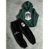 Men's Printed Hooded Sweatshirt and Pants Two Piece Set High Street Drawstring Sports Suit Soft and Skin Friendly Trendy Street Style