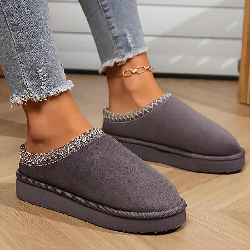 Solid Color Slippers, Casual Slip On Plush Lined Shoes, Comfortable Indoor Home Slippers
