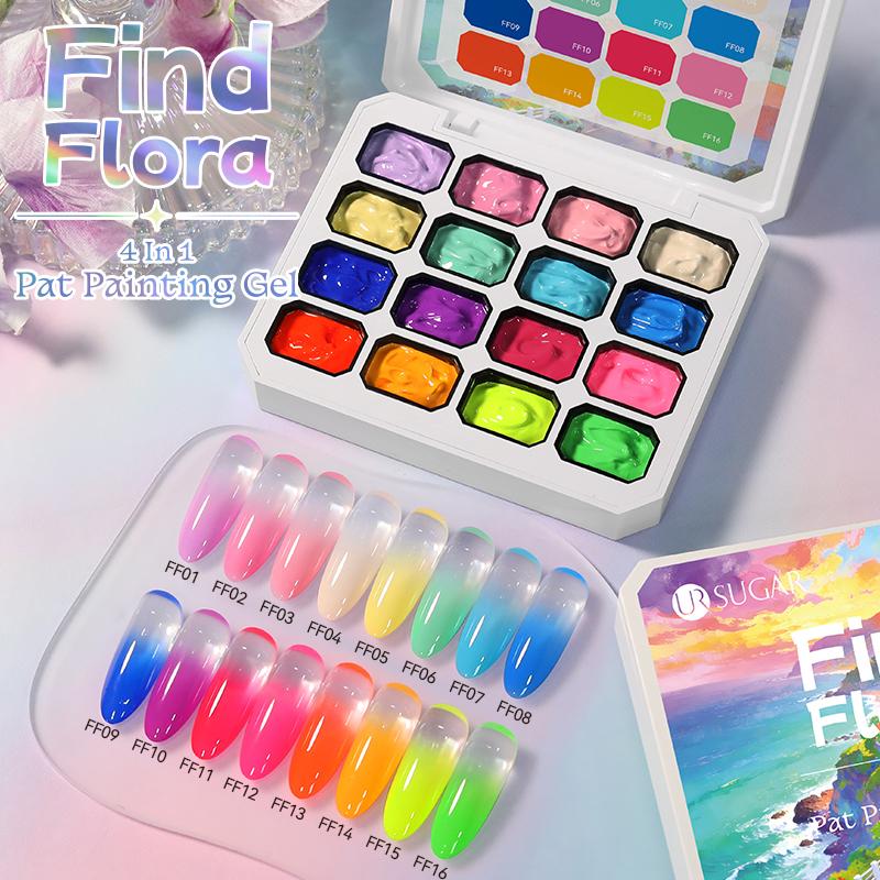 UR SUGAR 4 en 1 16 Couleurs Gel Pat Peinture Pour Dégradé Tamponnage Dessin Motif Palette de Gel Pat Pat Painting UV/LED