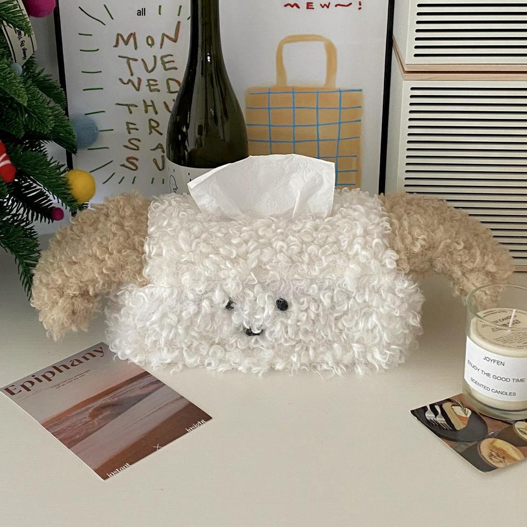 INS Creative Plush Puppy Tissue Box Cover for Home, Car & Desktop Storage