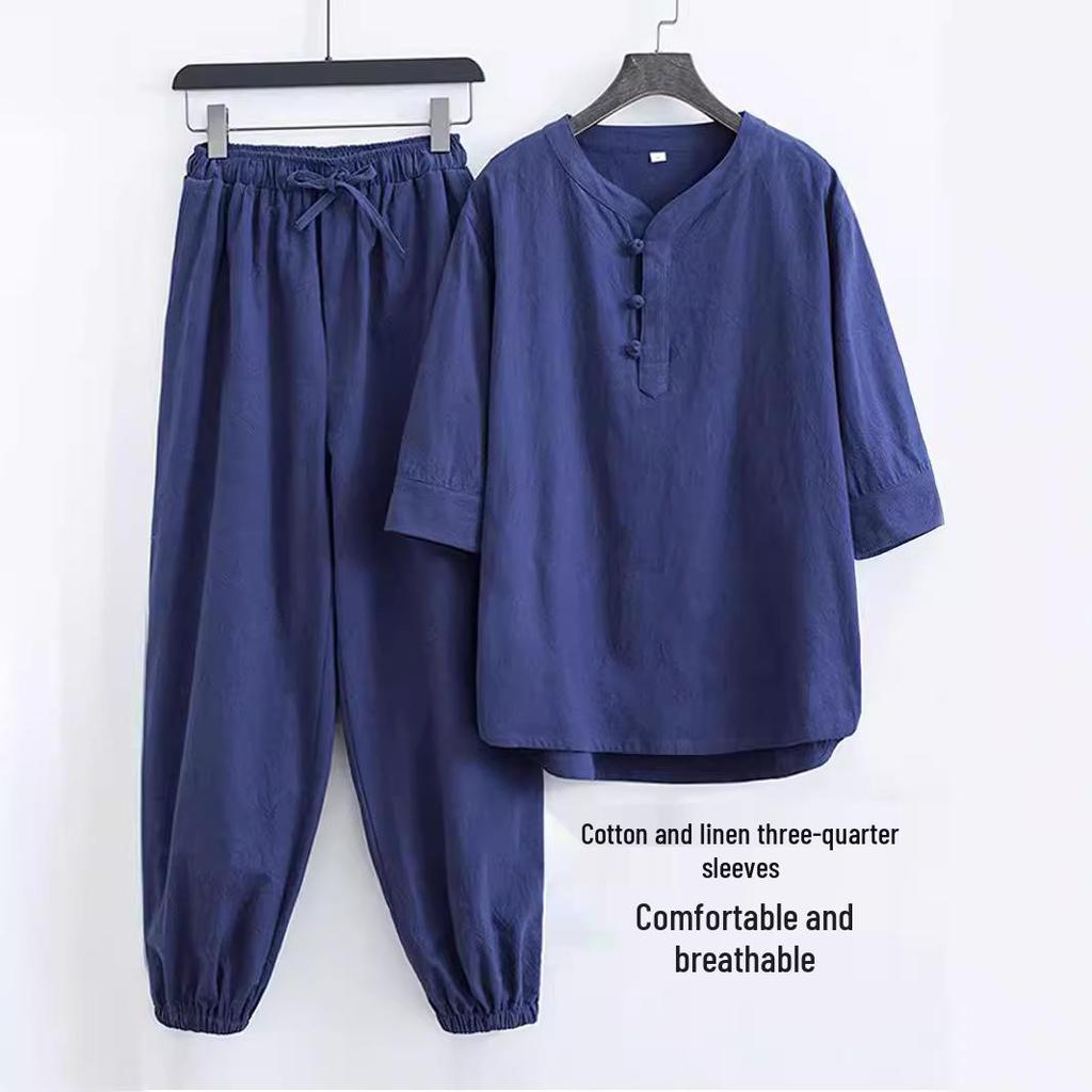 Herren Zen Stil Baumwolle Leinen Tang Anzug: Chinesisches Daoistisches Anbetungs- und Meditationskleidungsset