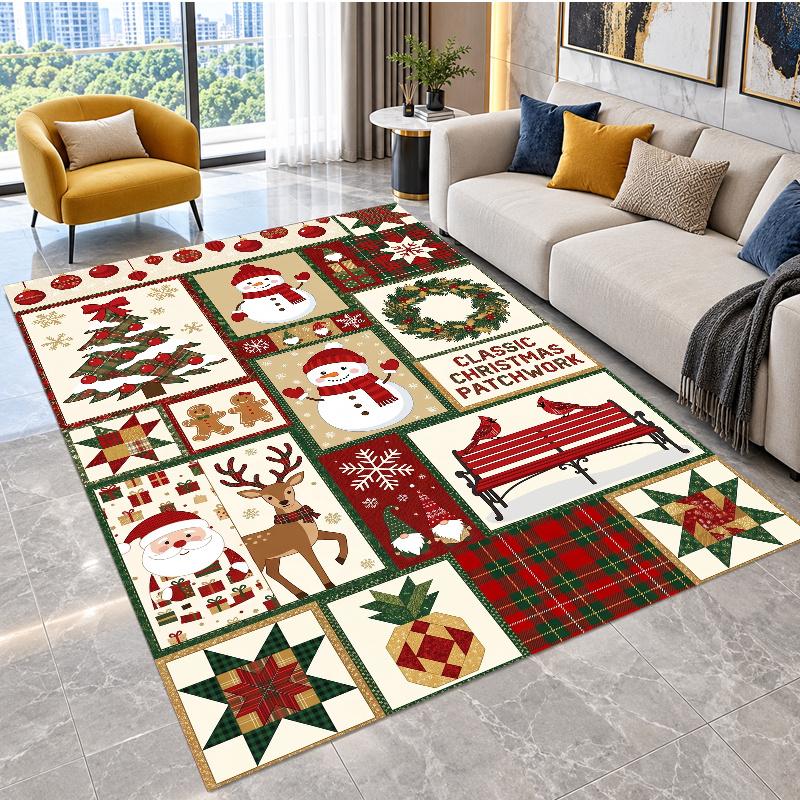 Christmas Theme Floor Carpet, Soft Area Rug, Xmas Indoor Home Holiday Decoration