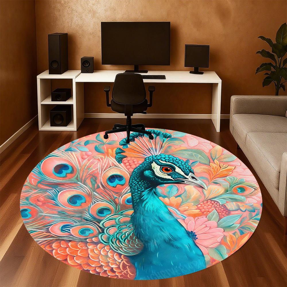 1PC Peacock Flowers Office Round Area Rug, Under Office Chairs Bedroom Living Room Home Decor,Carpet for Office, -1110173