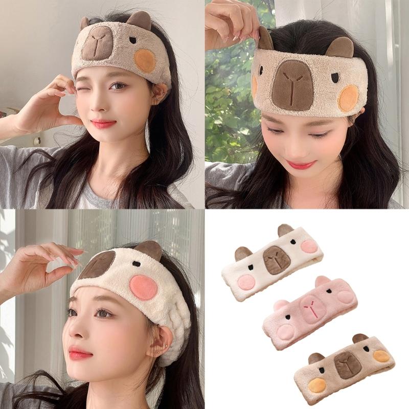 Soft and Absorbent Capybara Headband for Daily Skincare and Makeup Removal Soft Plush Furry Hairband