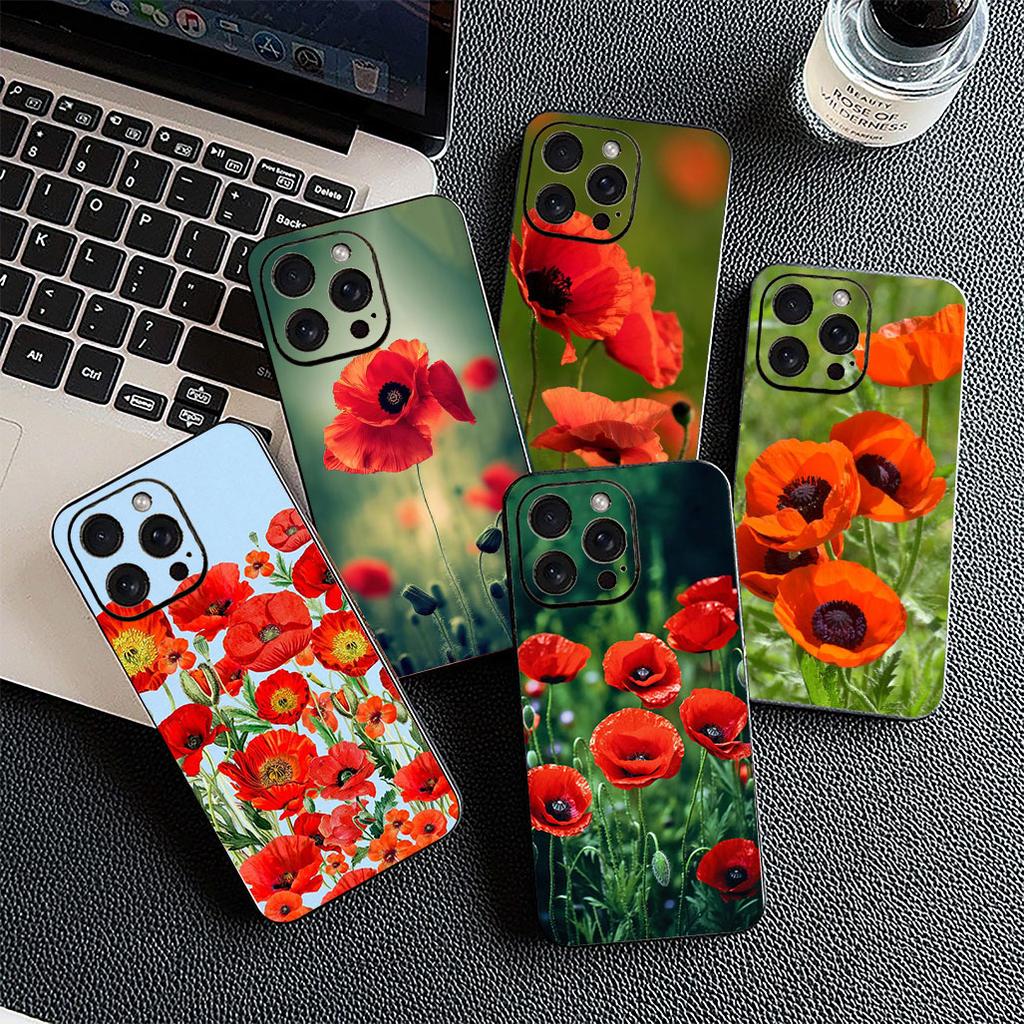 Cover for Apple iPhone 12 13 Pro XS Max Mini ProMax X XR Air 13Pro Casing Phone Case Red P-Poppys Flower Bloom Elegant