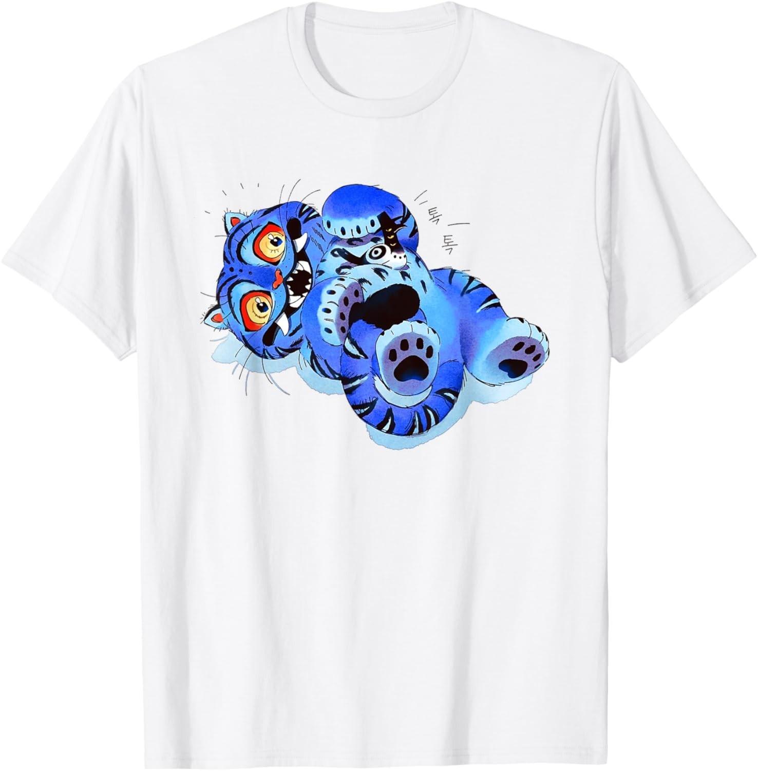 Cute Derpy Tiger and Brd Japanese Art T-T-Shirt M