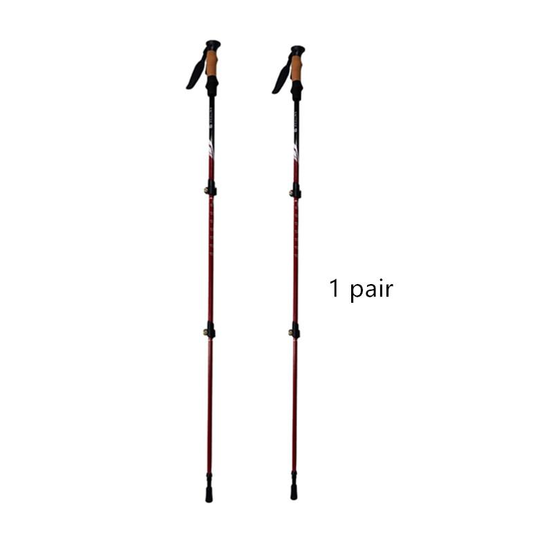 Aluminum Alloy Trekking Poles Collapsible Hiking Poles with Cork Grips Quick Locks Snow Baskets Suitable for Walking Travel Trails, Red