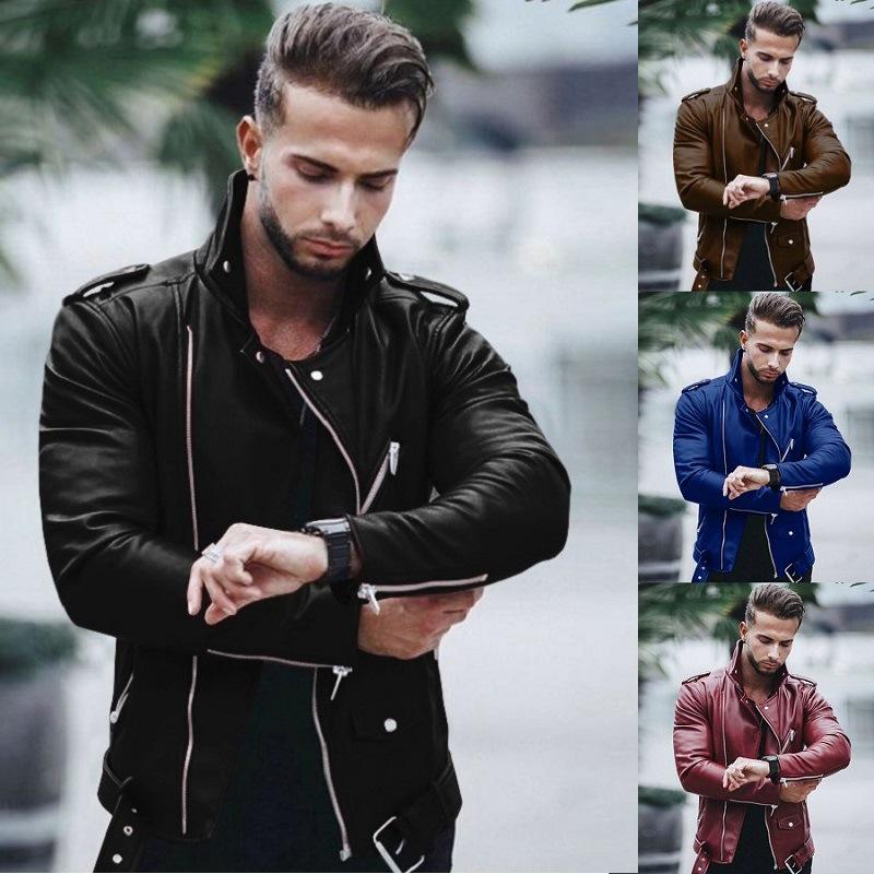 Nuove giacche in pelle da uomo europee e americane per autunno e inverno, di grandi dimensioni, alla moda e aderenti.