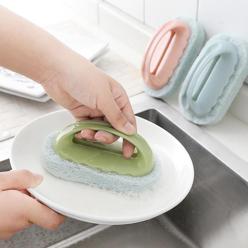 Handles Sponge Brush Blue Soft Magic Sponge Eraser Cleaning Bathtub Ceramic Tile Cleaner Kitchen Tool Bathroom Tile Brush with Handle Bathtub Brush