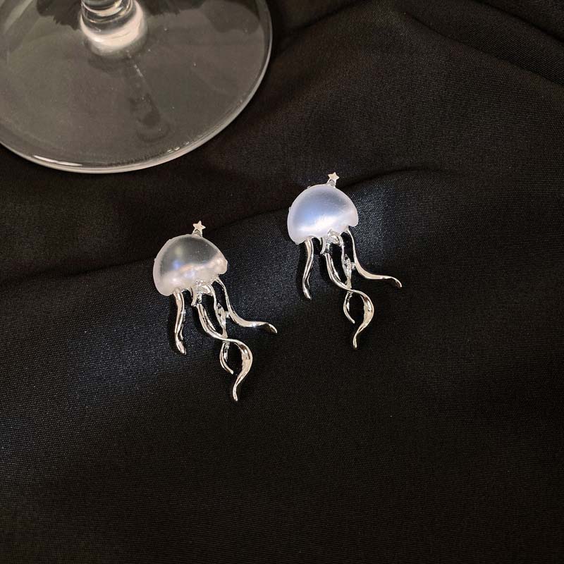 

New Floating Jellyfish Matte Crystal Earring Necklace Set Fashion Accessories Female Acaleph Stud Earrings Jewelry