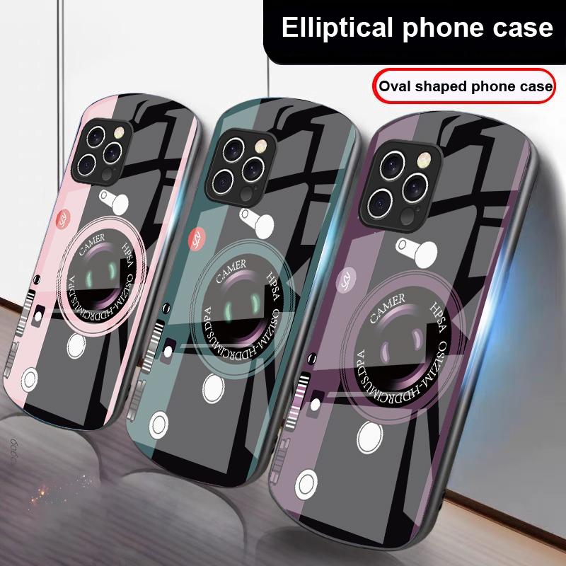 Dark Green Camera Pattern For iPhone 16 15 14 13 Plus 12 Mini 11 Pro Max XR Xs Max X 7 8 6 6S 2022 Elliptical Glass Phone Case