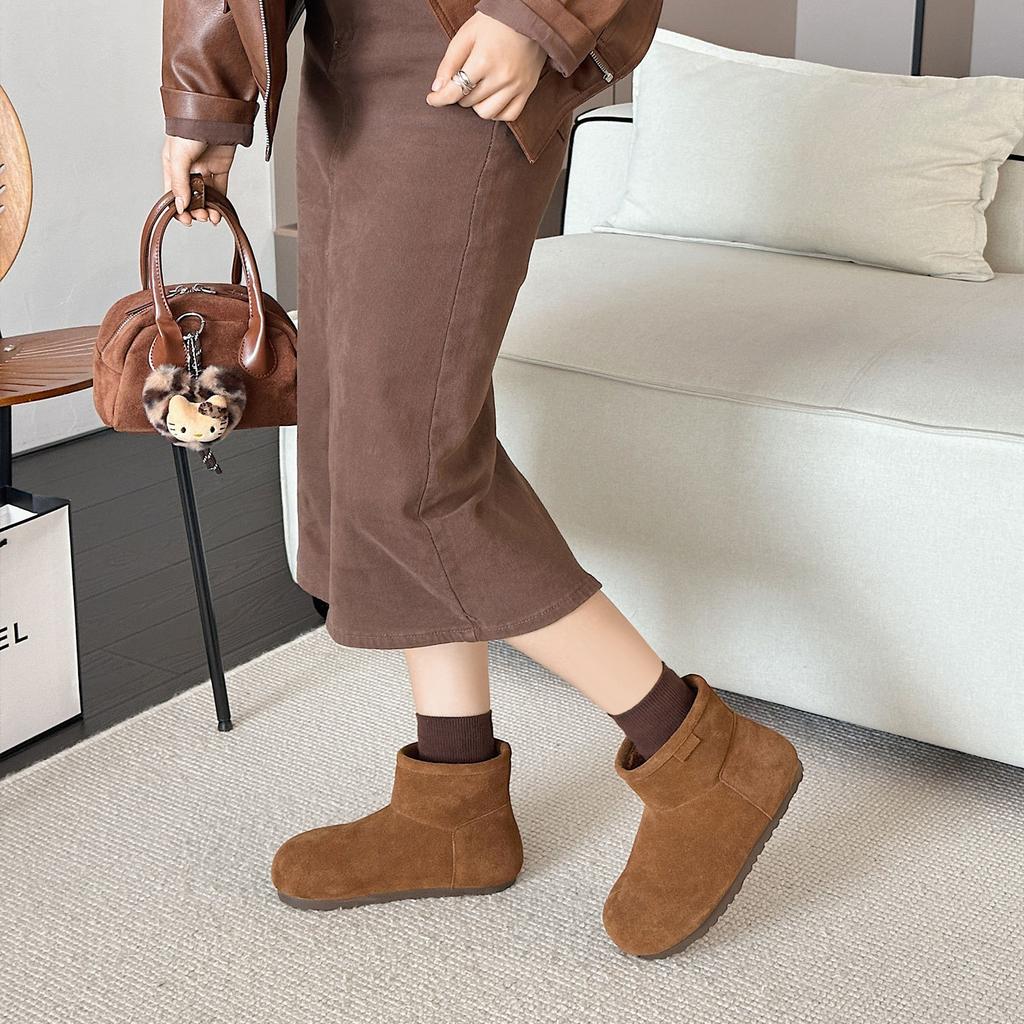 Retro Velvet Snow Boots Women's Winter New Fashion Versatile Matte Leather Cotton Boots Cold-proof and Warm Short Boots Women