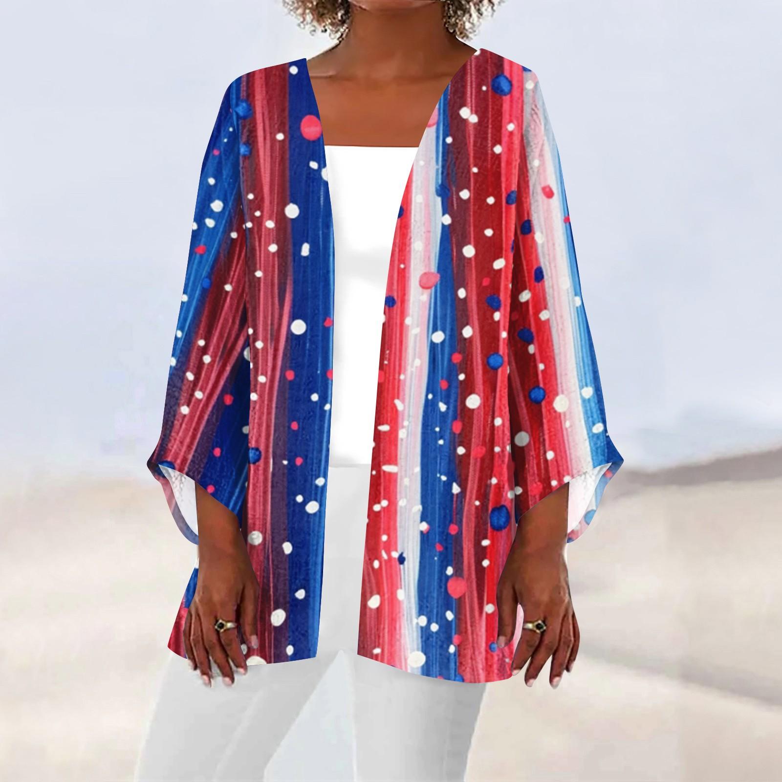 

Женская повседневная модная легкая куртка средней длины с принтом, кардиган L синий