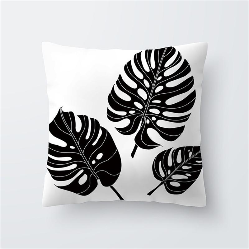 Black and White Tropical Plant Leaf Print Pattern Cushion Cover Home Living Room Sofa Decorative Pillow Pillow Cover 45x45cm
