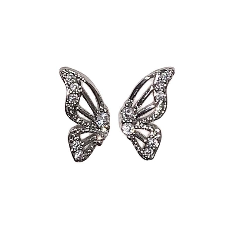 Asymmetrical Double Ear Cuff Studs with Diamond-Like Half Butterfly Wings