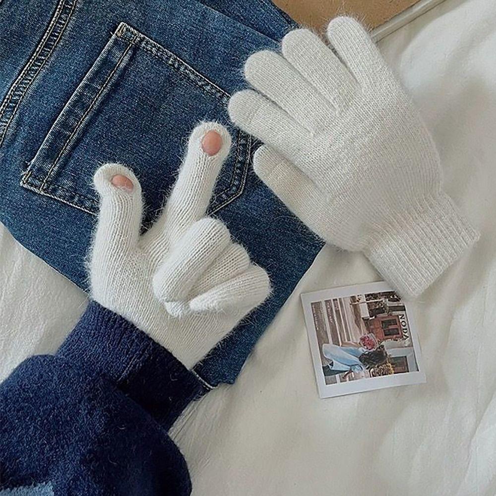 Candy Colored Winter Velvet Gloves Winter Warm Finger Gloves Knitted Gloves  For Woman Girls Maiden