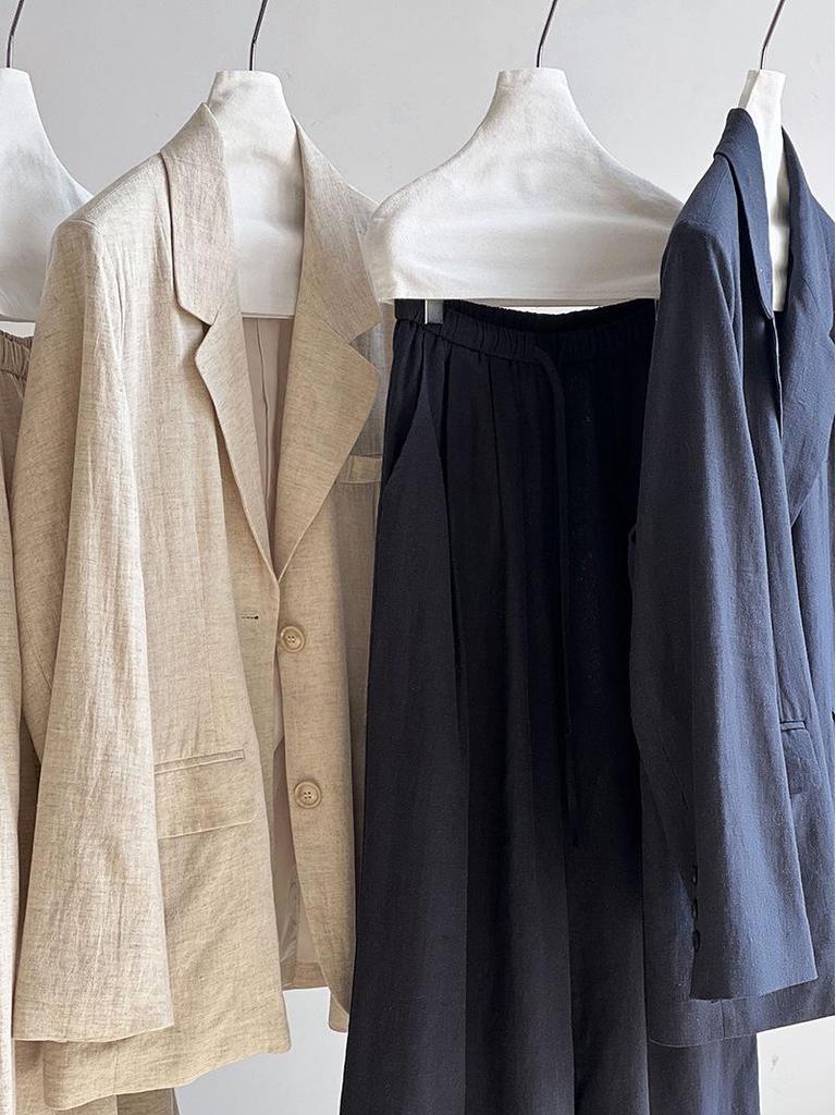 LUXI Women's Autumn Tencel Linen Blazer & Pants Set