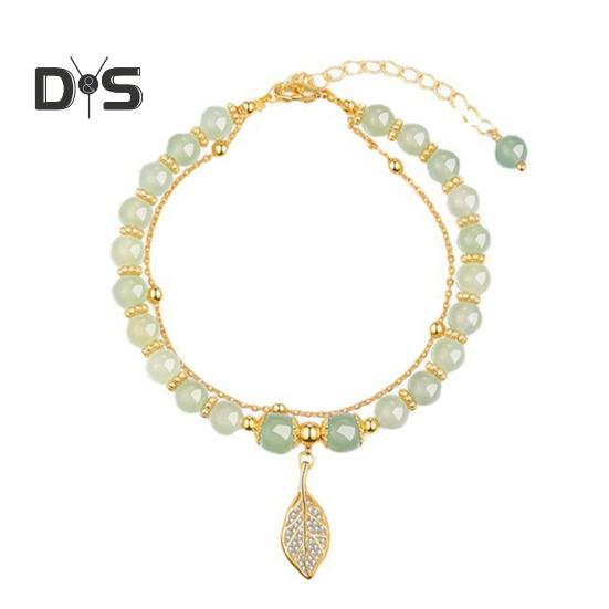 

Женский браслет с подвеской в виде листа со стразами, двухслойный, регулируемая длина, искусственный нефрит, гладкий, контрастный цвет, роскошный браслет на удачу A
