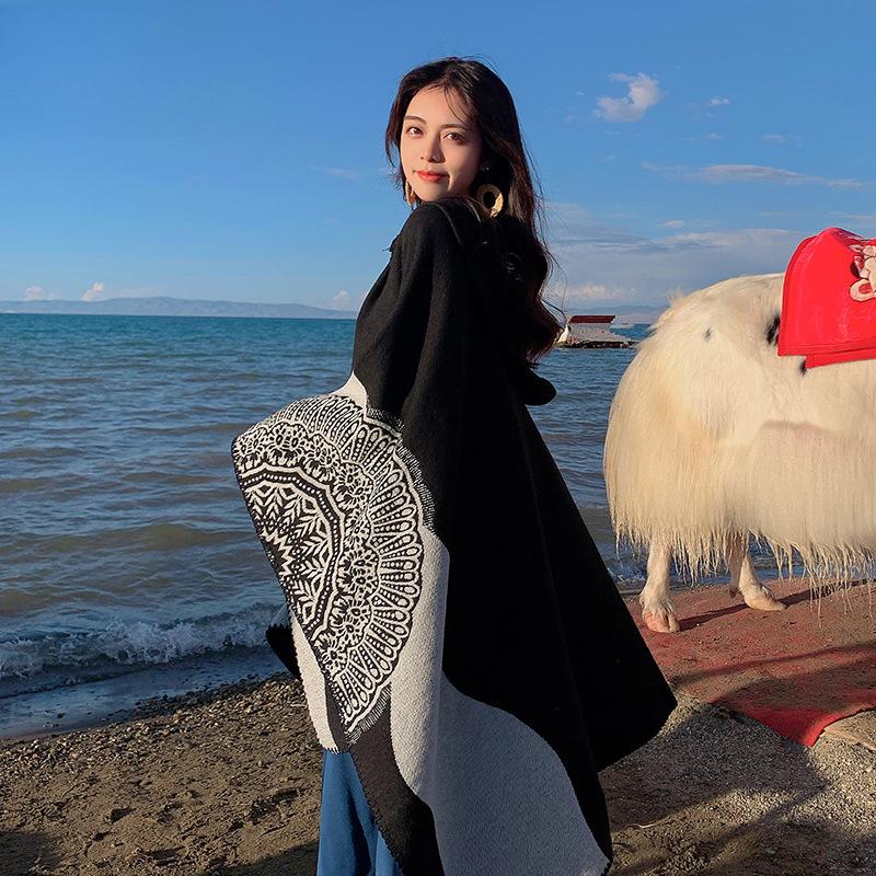 Hat Knitted Cape Women'S Woven Warm Double Sided Shawl Air Conditioning Shawl