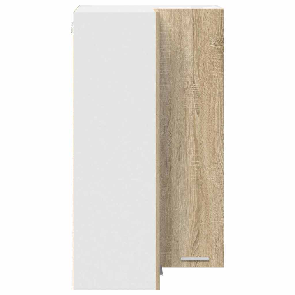 Hanging Corner Cabinet with Door Sonoma Oak and White 57 X 57 X 100 Cm