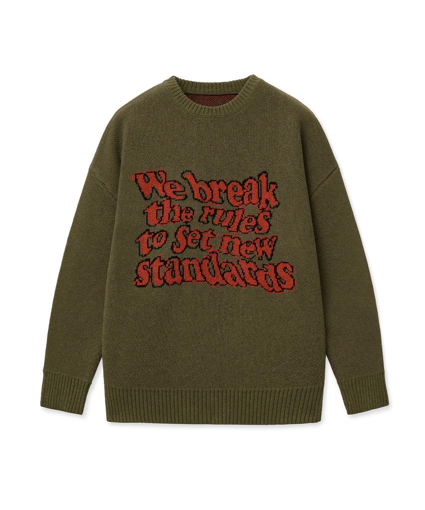 STANDARDERROR 87-Stan191 Art Lettering Oversized Jacquard Knit Khaki