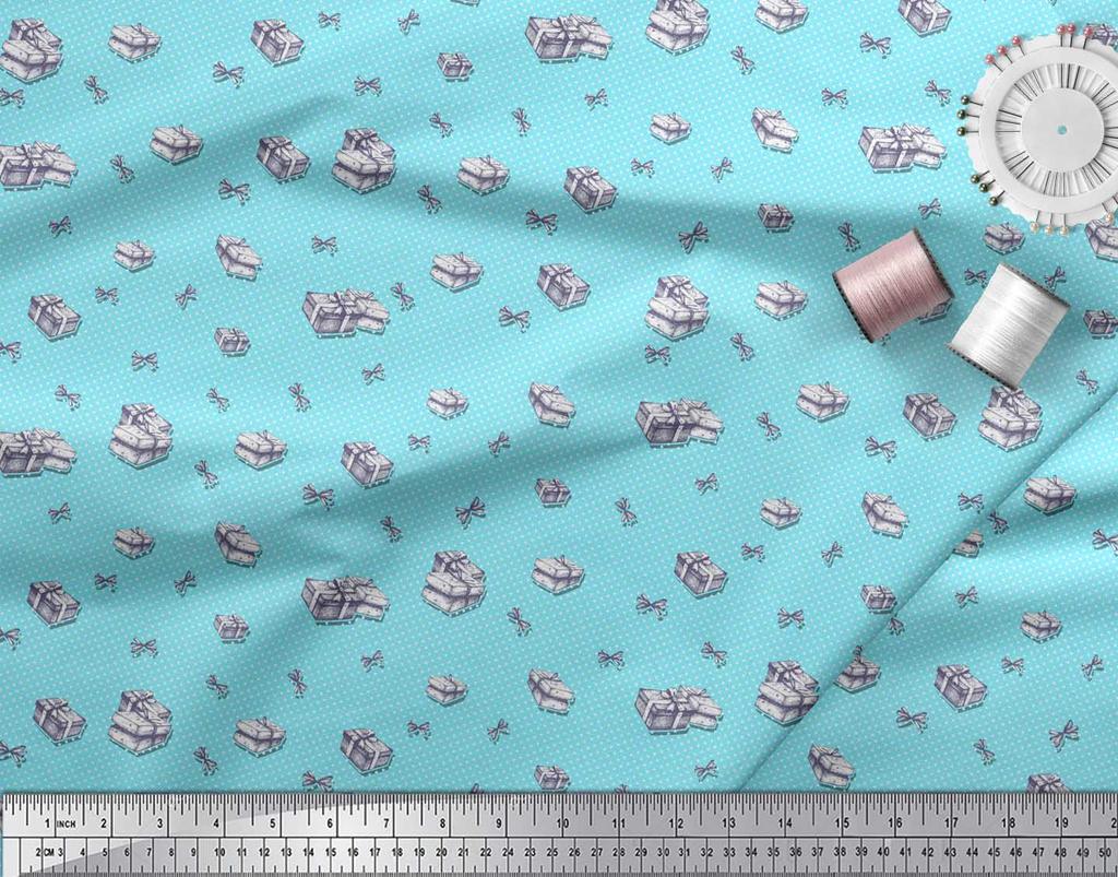 Soimoi Blå Japan Kreppsatin Stoff Bånd & Gaveeske Fest Trykt Stoff 1 meter 42 Tommer