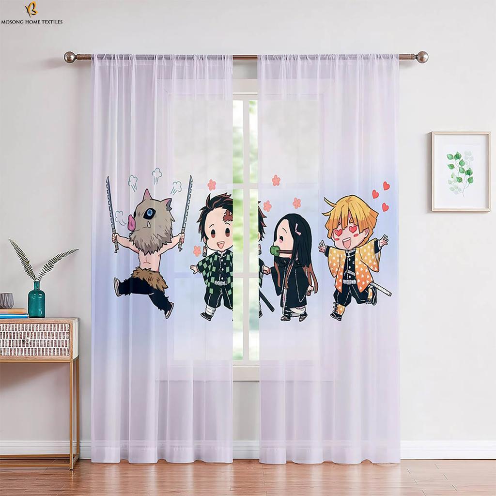 Hot-Blooded Anime Japanese Comic Print Curtains Children's Room Bedroom Living Room Study Dormitory Decorative Curtains 2 Pieces