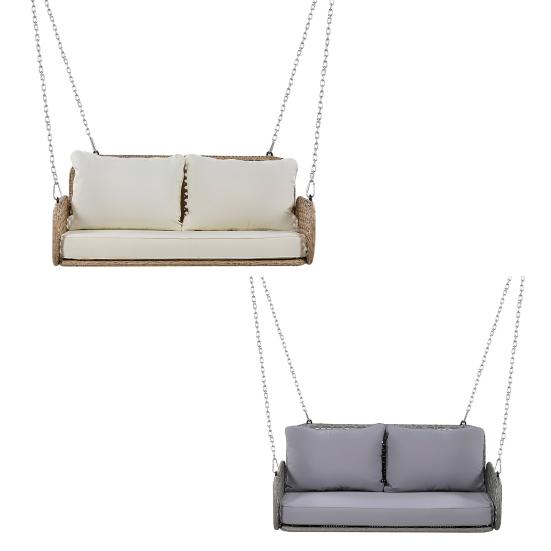 Hanging Swing Chair Wicker Double Seats Metal Chain Without Frame 320Kg Load Capacity Outdoor Garden Porch Patio Swing Lounge with Back Cushion