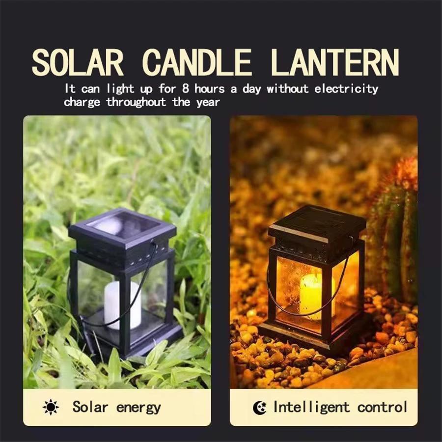 Solar Powered Hanging Garden Candle Lantern Light Outdoor LED Decorative Hanging Lamp for Landscape Lawn Path Balcony Yard Decor