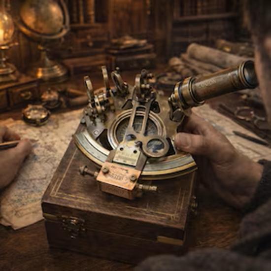 

Brass Sextant Compass with Wooden Box Nautical Maritime Navigation Instrument Handcrafted Sailor