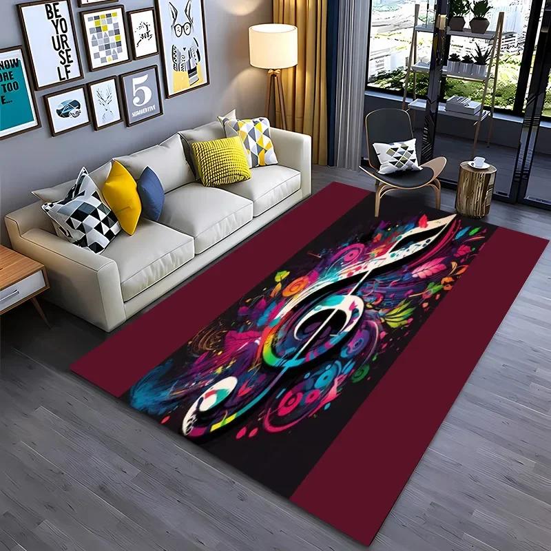 3D HD Music Notes Theme Large Area Rug,Carpet for Living Room Bedroom Sofa Kitchen Decoration,Kid‘s Play Non-slip Floor Mat Gift