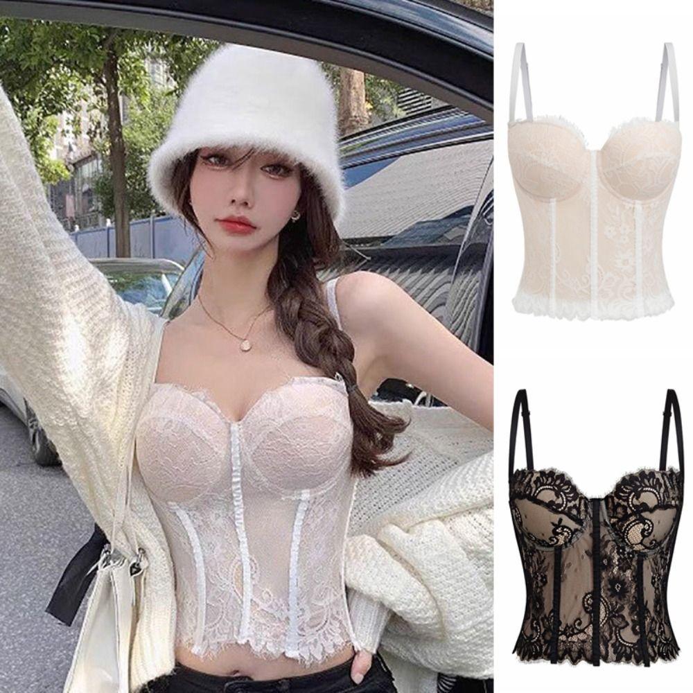 Transparent Lace Corset Slim fit Suspender Vest Spicy Girl Style Crop Tops Ladies