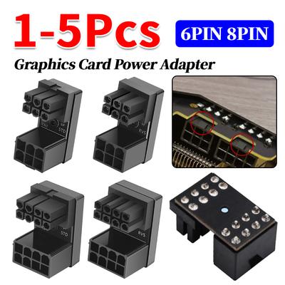 1-5Pcs Graphics Card Power Adapter ATX 8Pin 6Pin Female To 8Pin 6Pin Male 180 Degree Angled Power Adapter for Desktops GPU