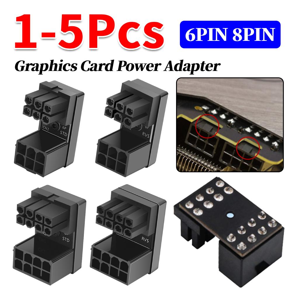 1-5Pcs Graphics Card Power Adapter ATX 8Pin 6Pin Female to 8Pin 6Pin Male 180 Degree Angled Power Adapter for Desktops GPU