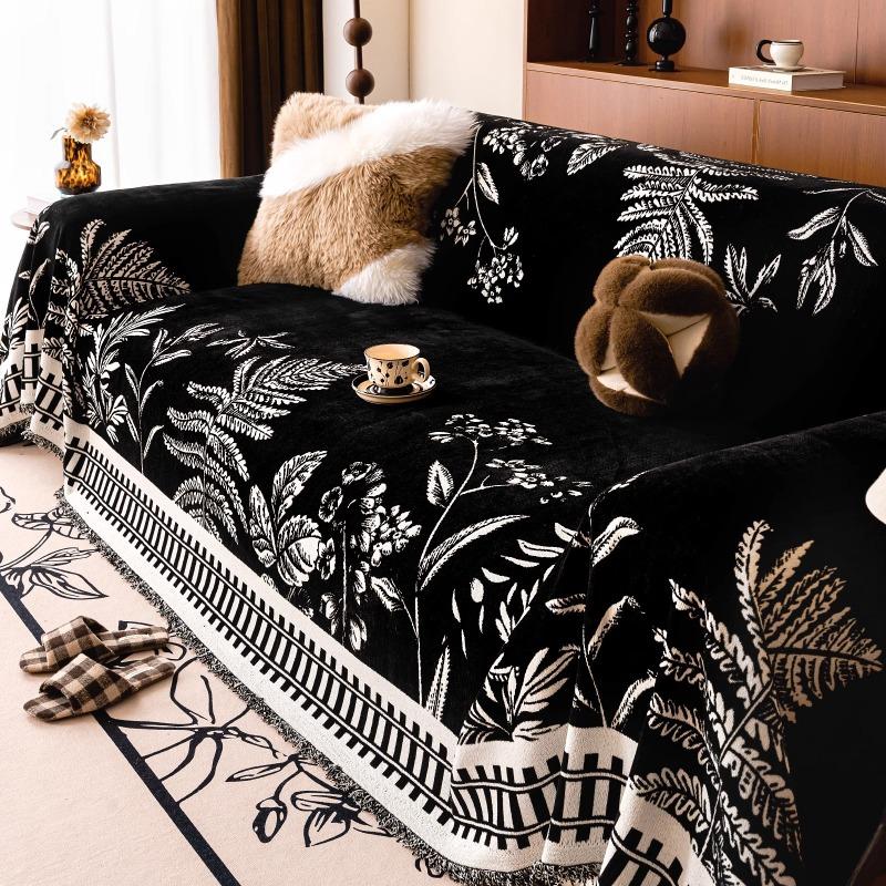 

Chenille Anti-Slip Anti-Cat Scratch Sofa Cover Cushion All Seasons Universal Sofa Cover 180x130cm чорний